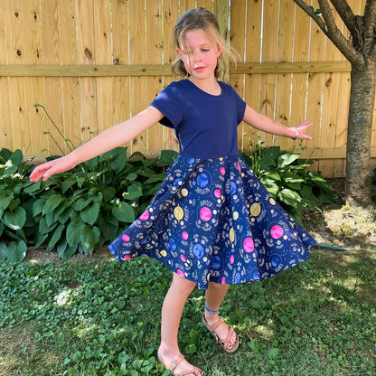 "Night Lights" Planets and Moons Super Twirler Dress with Pockets Princess Awesome & Boy Wonder