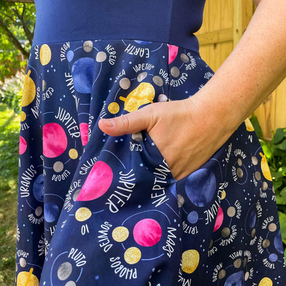 Adult "Night Lights" Planets and Moons Super Twirler Dress with Pockets Princess Awesome & Boy Wonder