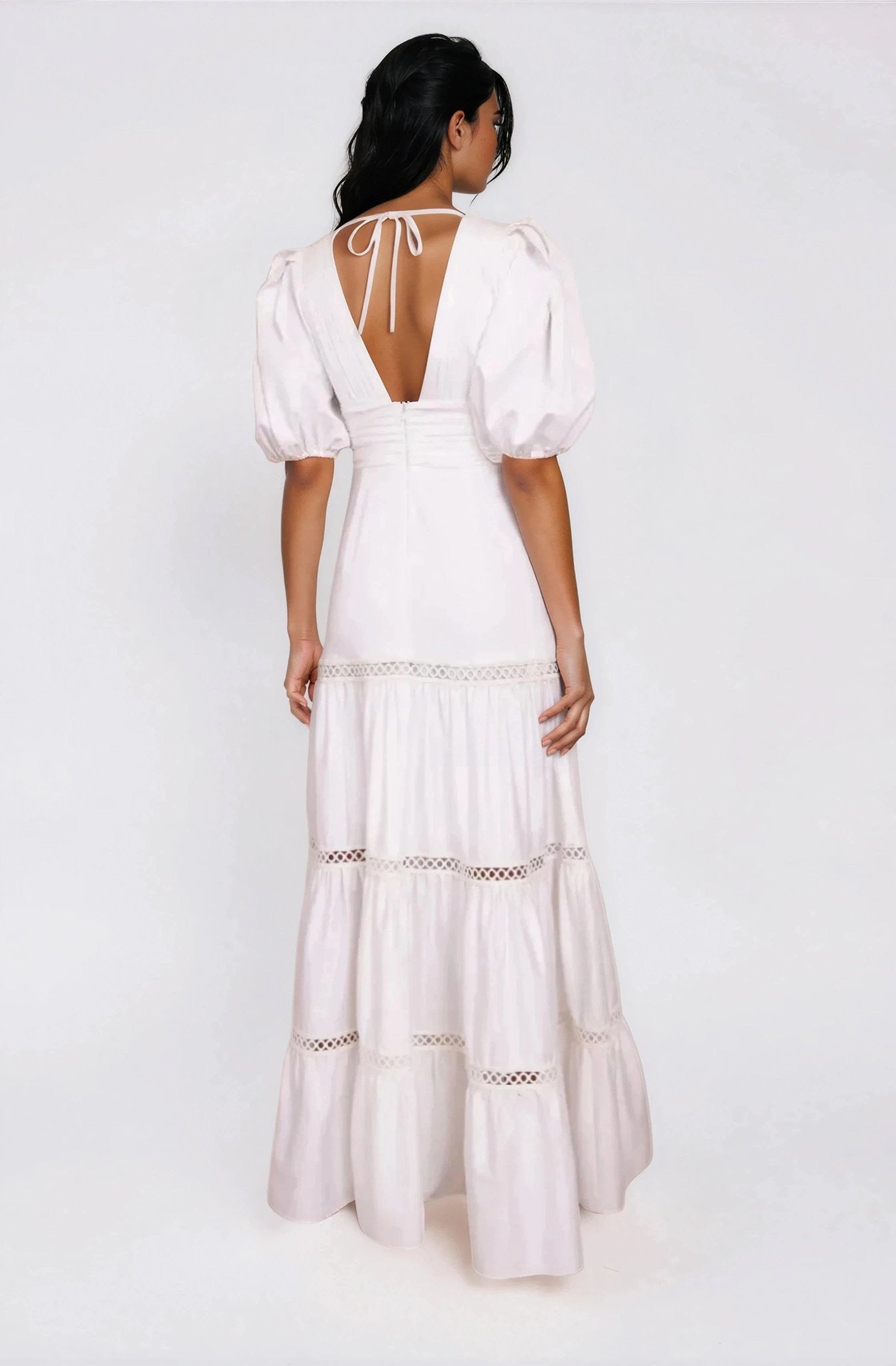 Plunge Sleeve Long Dress – White XO, Tina