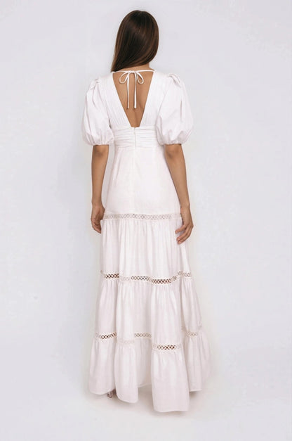 Plunge Sleeve Long Dress – White XO, Tina
