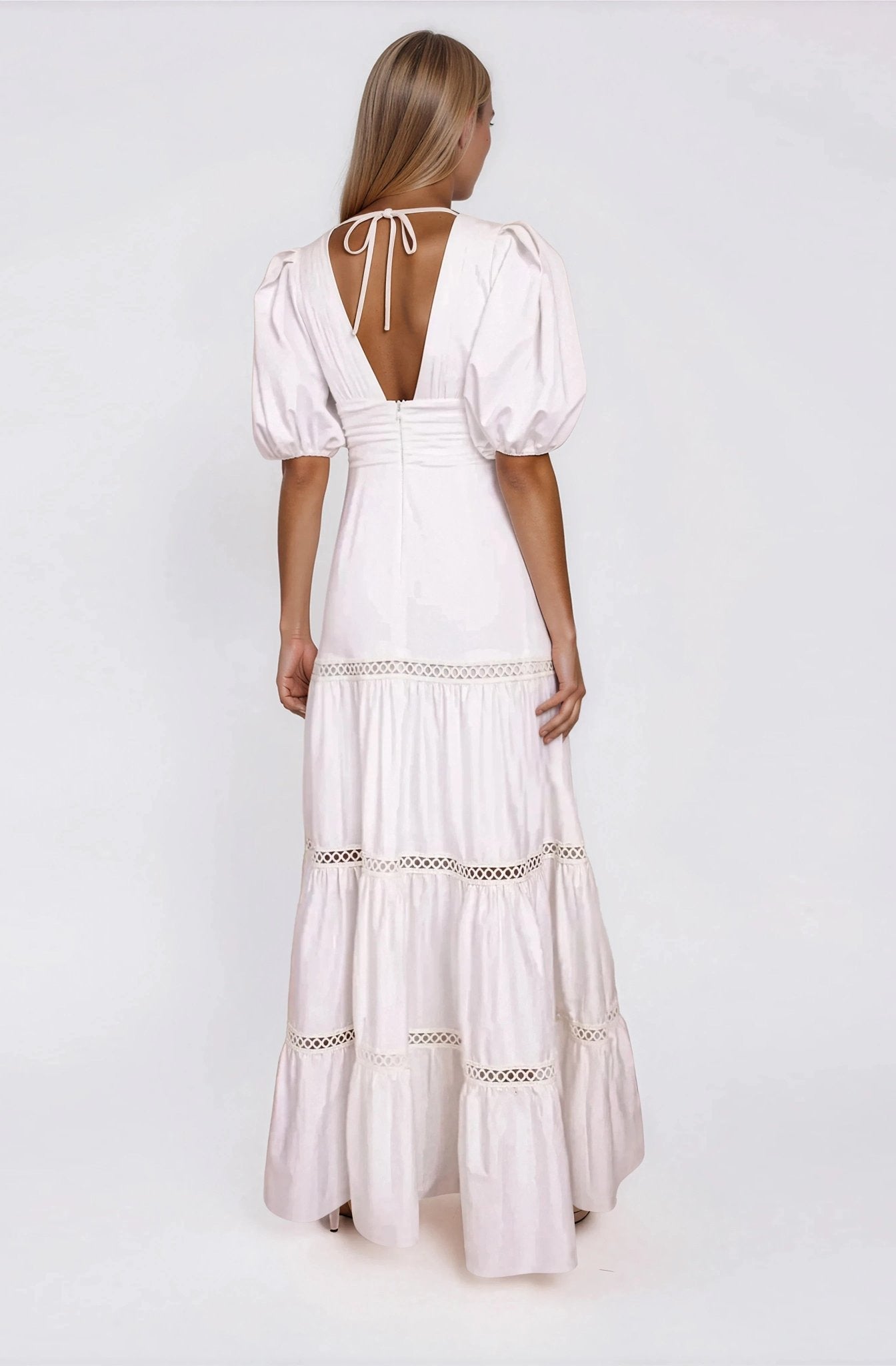 Plunge Sleeve Long Dress – White XO, Tina