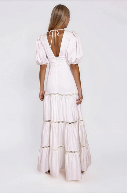 Plunge Sleeve Long Dress – White XO, Tina
