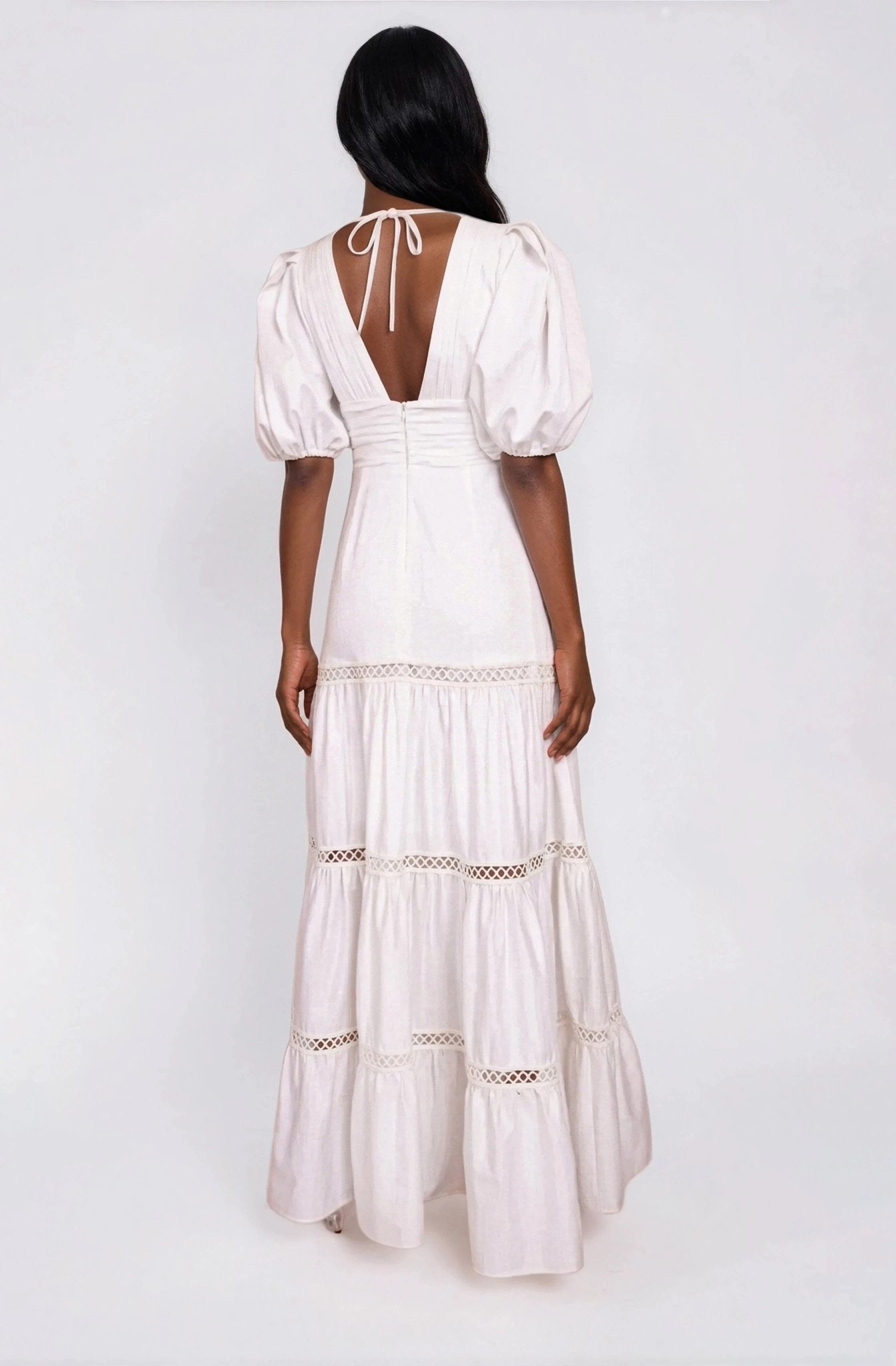 Plunge Sleeve Long Dress – White XO, Tina
