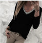 Plus Size Women's Sequin Long Sleeve V Neck T-shirt