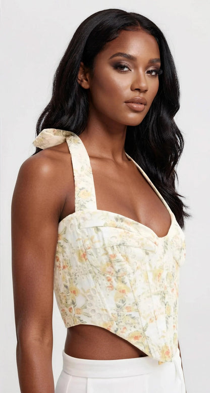 Pollie Halter Corset Top – Yellow Floral XO, Tina