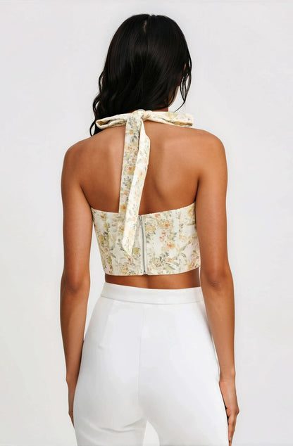Pollie Halter Corset Top – Yellow Floral XO, Tina