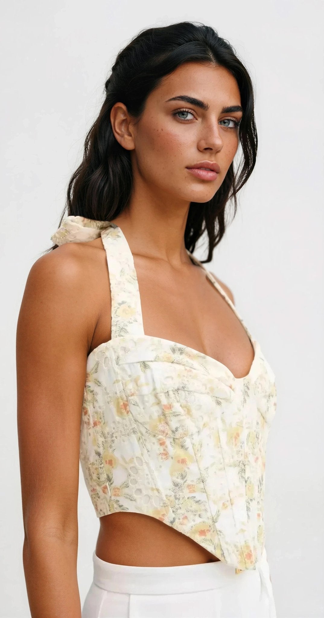 Pollie Halter Corset Top – Yellow Floral XO, Tina