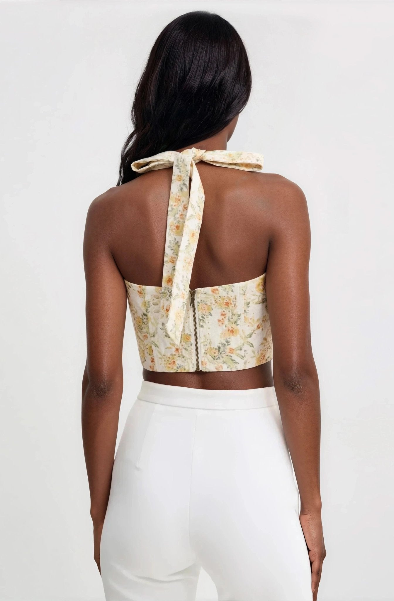 Pollie Halter Corset Top – Yellow Floral XO, Tina