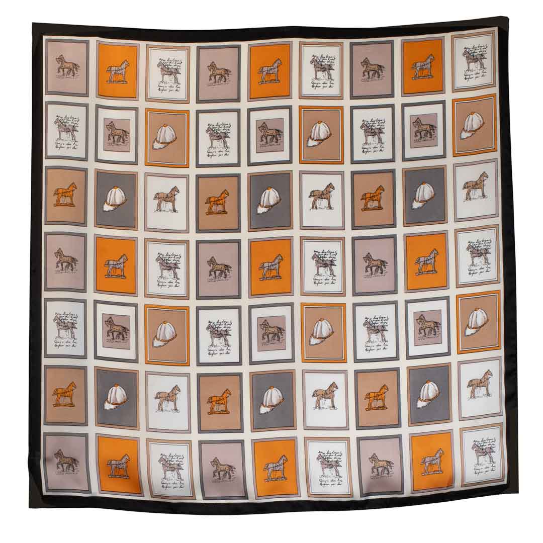 Pony Club - Stylized Equestrian Scarf Charcoal & Amber with Black Border Urban-Equestrian