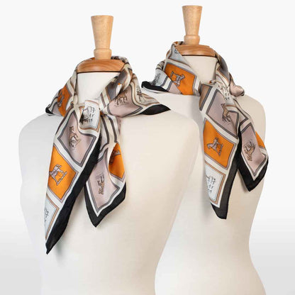 Pony Club - Stylized Equestrian Scarf Charcoal & Amber with Black Border Urban-Equestrian