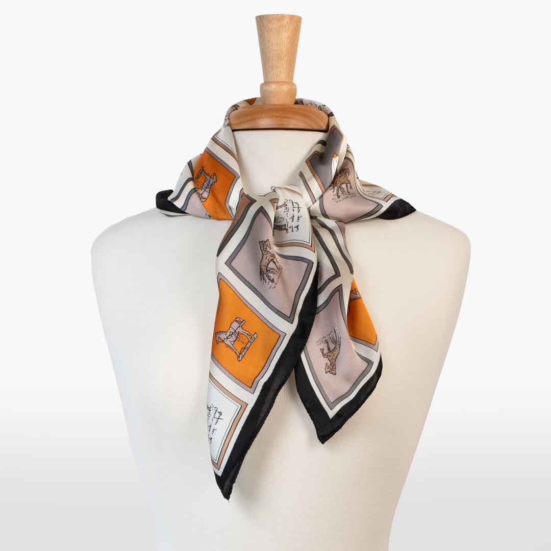 Pony Club - Stylized Equestrian Scarf Charcoal & Amber with Black Border Urban-Equestrian