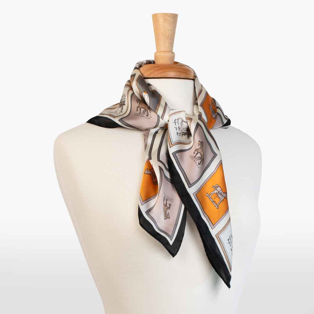 Pony Club - Stylized Equestrian Scarf Charcoal & Amber with Black Border Urban-Equestrian