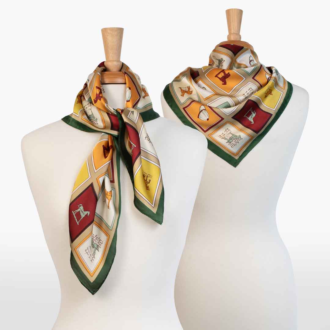 Pony Club - Stylized Equestrian Scarf in Hunter Green, Wine & Amber Urban-Equestrian
