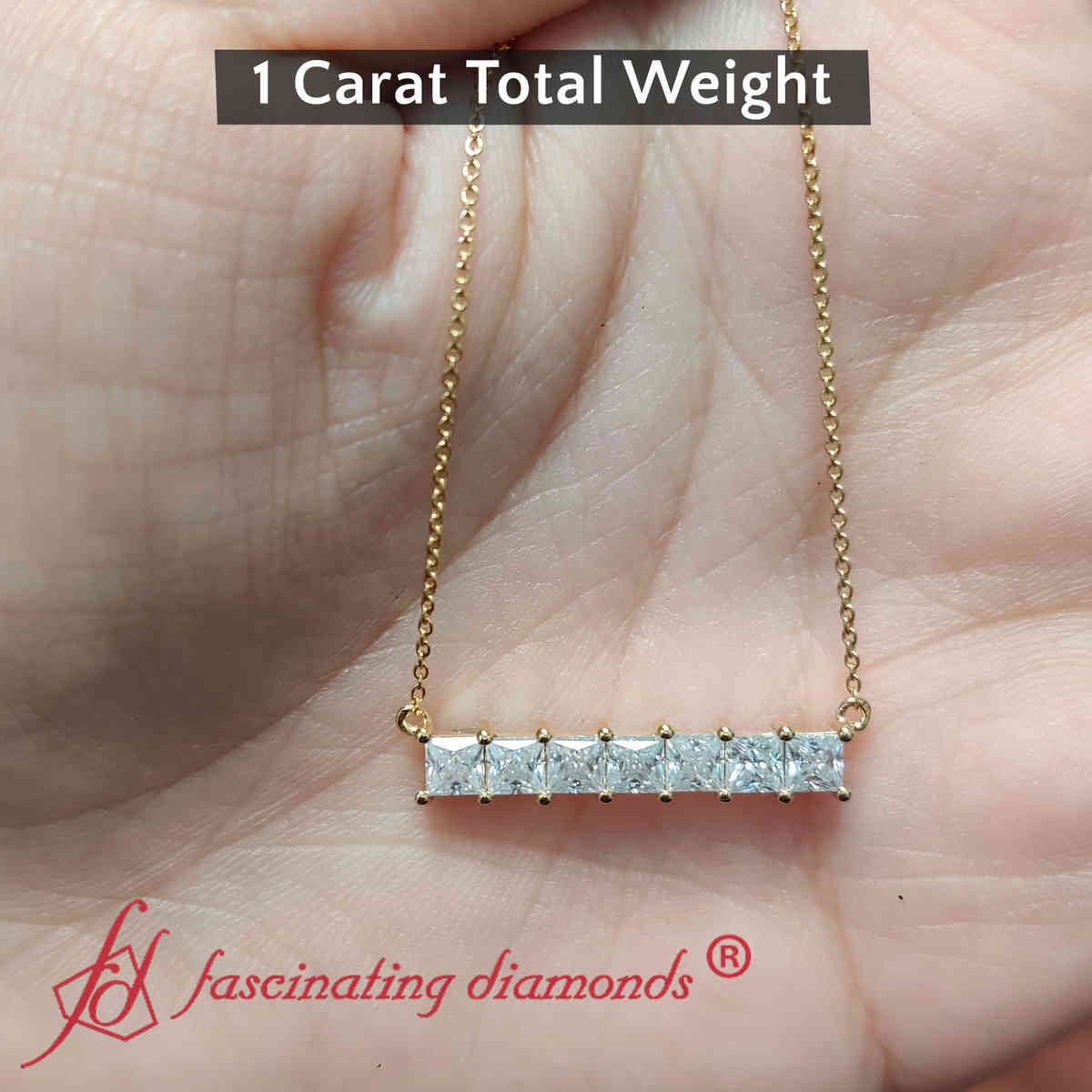 Princess Cut Horizontal Bar Pendant Fascinating Diamonds