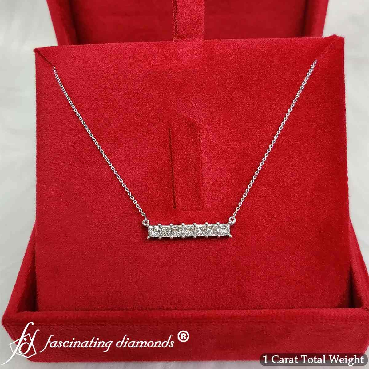 Princess Cut Horizontal Bar Pendant Fascinating Diamonds