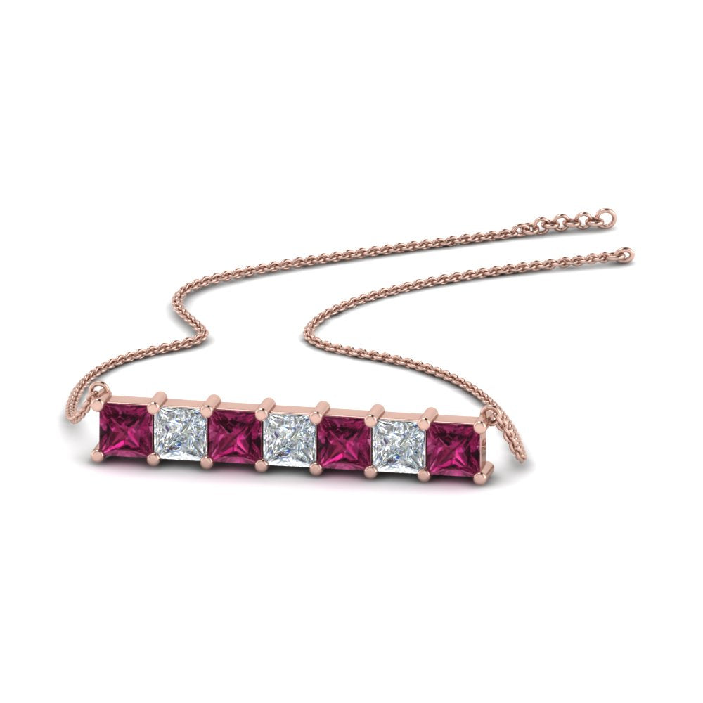 Princess Cut Horizontal Bar Pendant Fascinating Diamonds