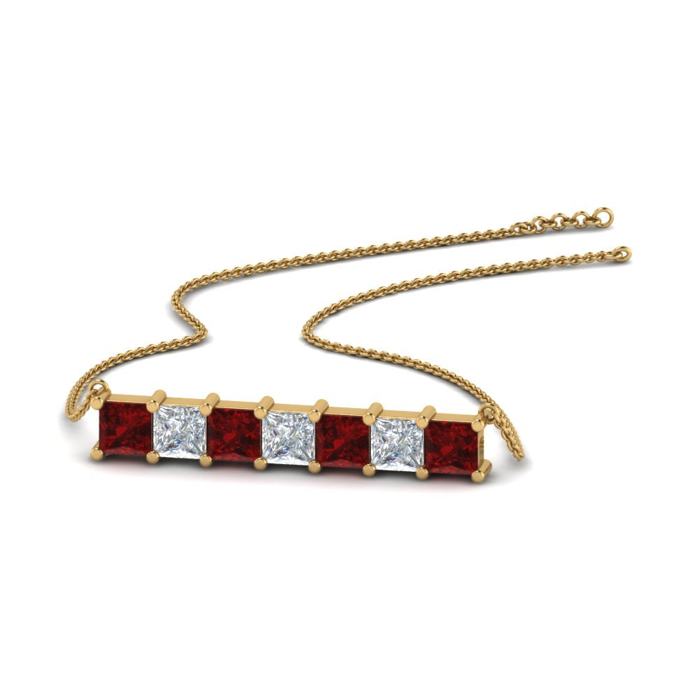 Princess Cut Horizontal Bar Pendant Fascinating Diamonds