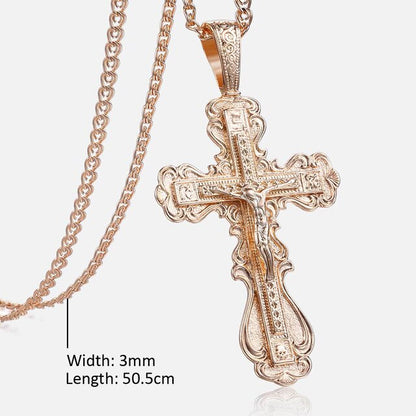 Crucifix Cross Pendant Necklace For Women Men 585 Rose Gold Snail Link Chain Cross Necklace Fashion
