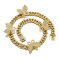 Gold Necklace +Watch+Bracelet Miami Curb Cuban Chain Gold Full Iced Out Paved Rhinestones CZ Bling