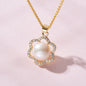 Pearl White Natural Freshwater 8-9mm Silver Gold Plated Flower Zirconia Pendants Necklaces
