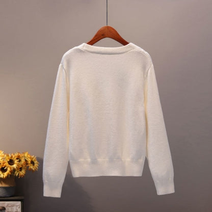 Sweater Cardigan Women Autumn Winter V Neck Pearl Single Breasted Loose Short Thicken Sweater Top