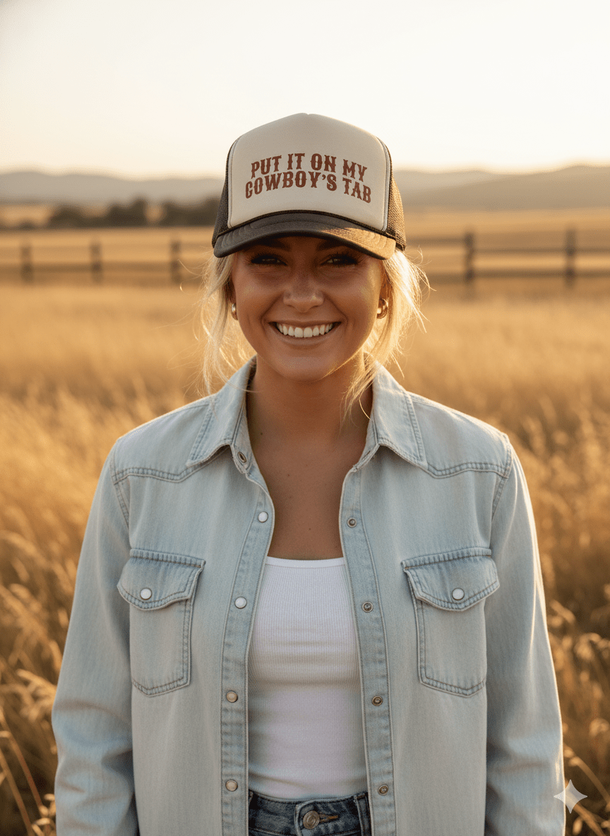 Put It On My Cowboy's Tab Trucker Hat Wild Junkie