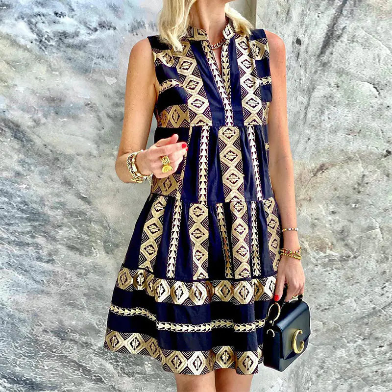 Vintage Women's Sleeveless Printed Dress
