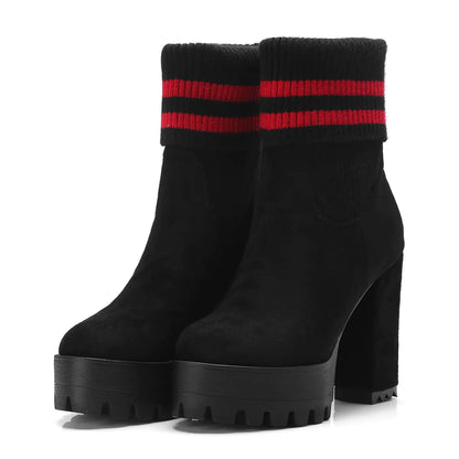Fashionable Chunky High Heels Waterproof Women's Boots