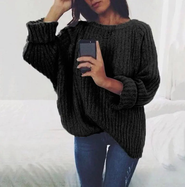 Women's Solid Color Round Neck Sweater Top