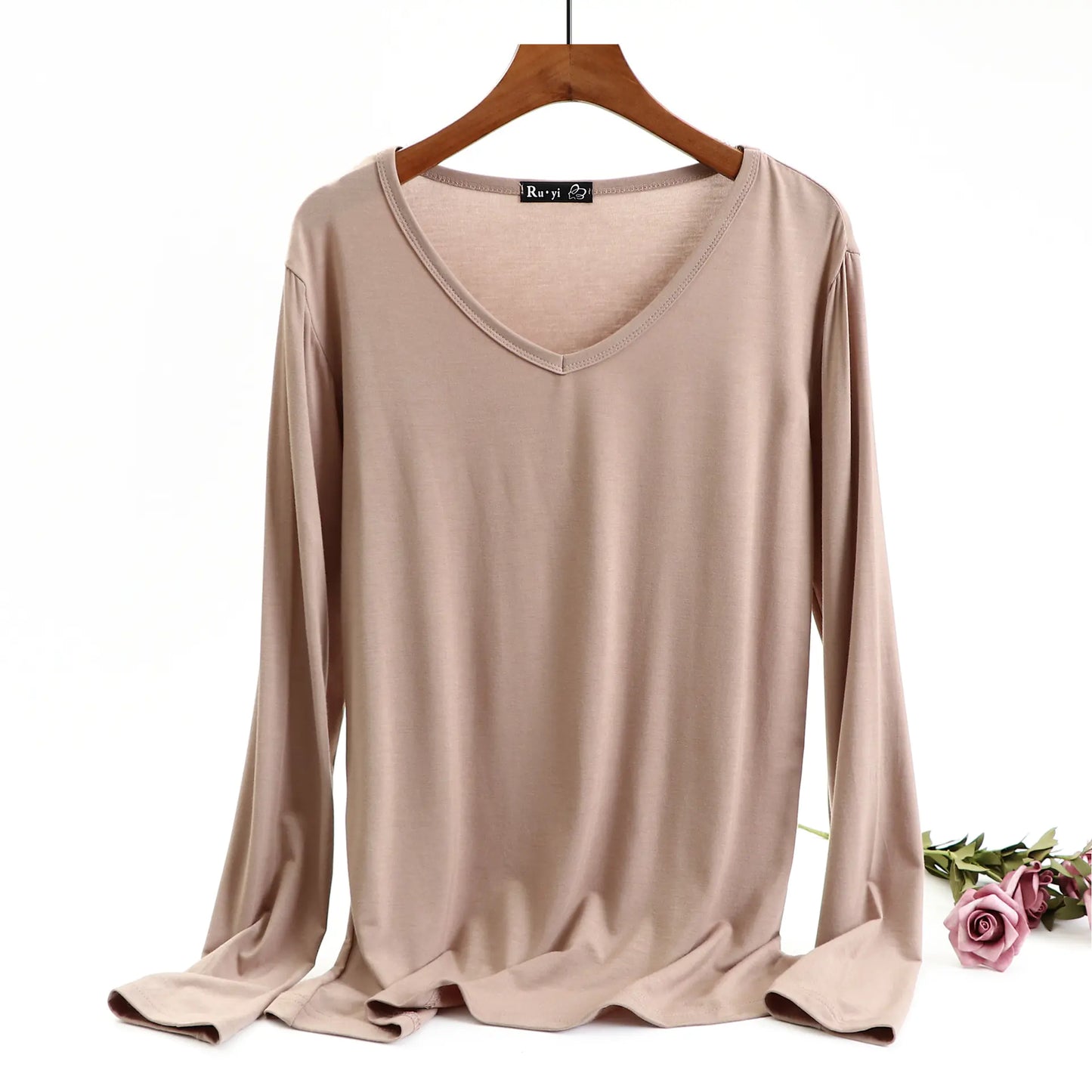 Plus Size Korean V-neck Long Sleeve Casual Top