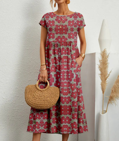 Loose Cotton Linen Sleeveless Printed Summer Dress