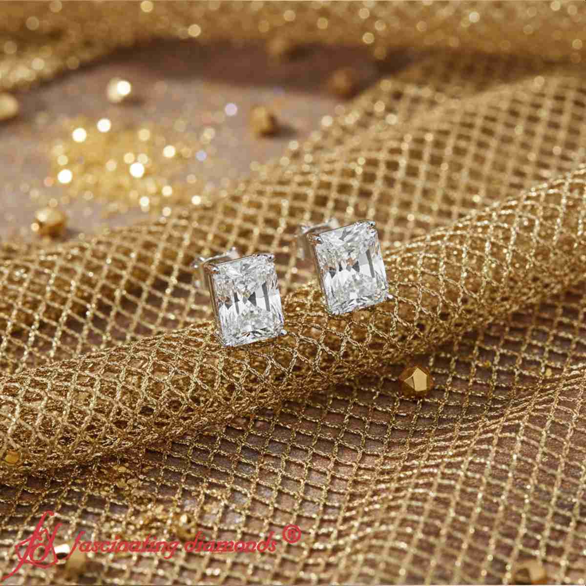 Radiant Diamond Basket Stud Earring Fascinating Diamonds
