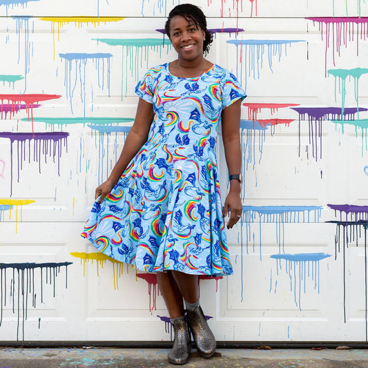 Adult Rainbow Breathing Dragons Super Twirler Dress with Pockets Princess Awesome & Boy Wonder