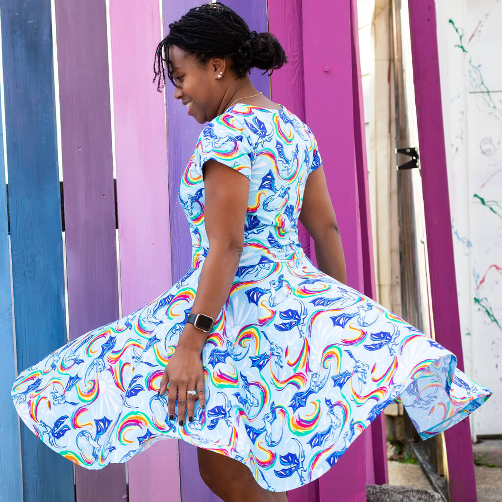 Adult Rainbow Breathing Dragons Super Twirler Dress with Pockets Princess Awesome & Boy Wonder