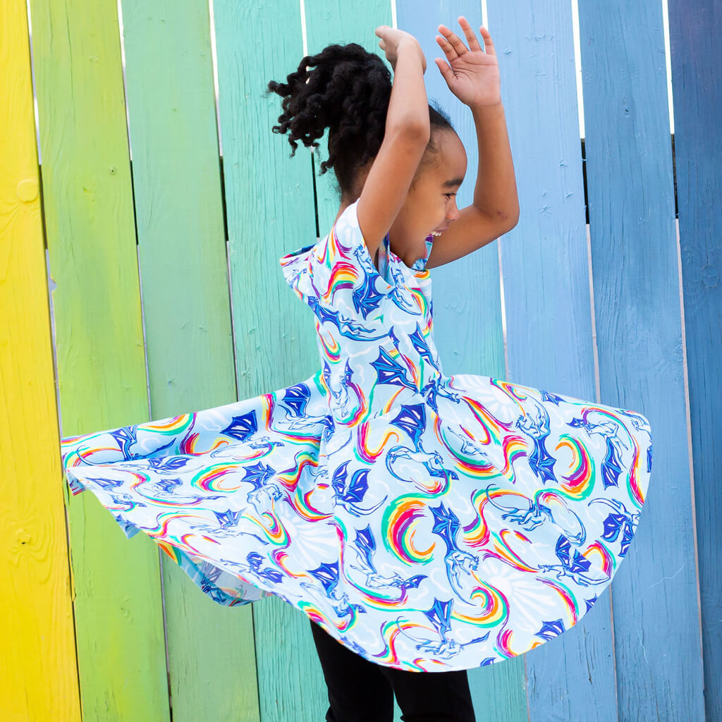 Rainbow Breathing Dragons Super Twirler Dress with Pockets Princess Awesome & Boy Wonder