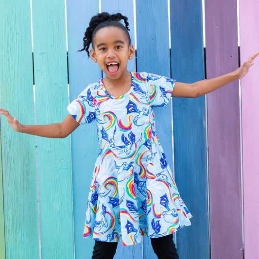 Rainbow Breathing Dragons Super Twirler Dress with Pockets Princess Awesome & Boy Wonder