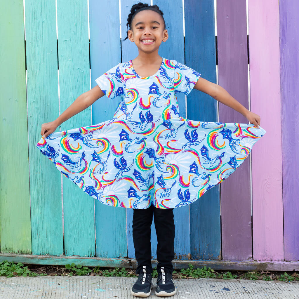 Rainbow Breathing Dragons Super Twirler Dress with Pockets Princess Awesome & Boy Wonder