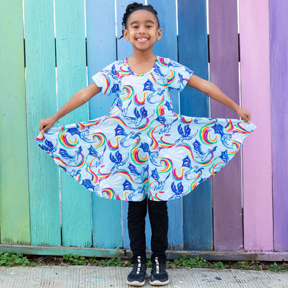 Rainbow Breathing Dragons Super Twirler Dress with Pockets Princess Awesome & Boy Wonder