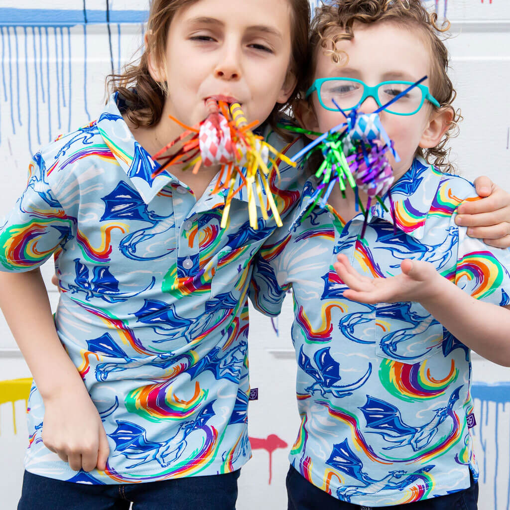 Rainbow Breathing Dragons Short Sleeve Polo Shirt Princess Awesome & Boy Wonder