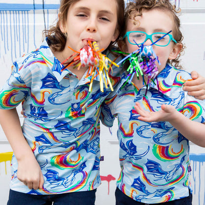 Rainbow Breathing Dragons Short Sleeve Polo Shirt Princess Awesome & Boy Wonder