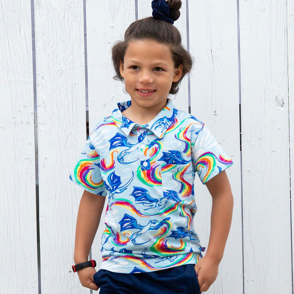 Rainbow Breathing Dragons Short Sleeve Polo Shirt Princess Awesome & Boy Wonder
