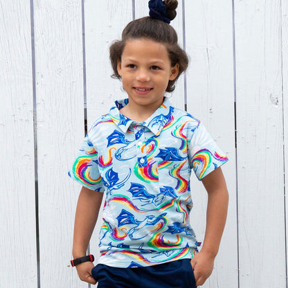 Rainbow Breathing Dragons Short Sleeve Polo Shirt Princess Awesome & Boy Wonder