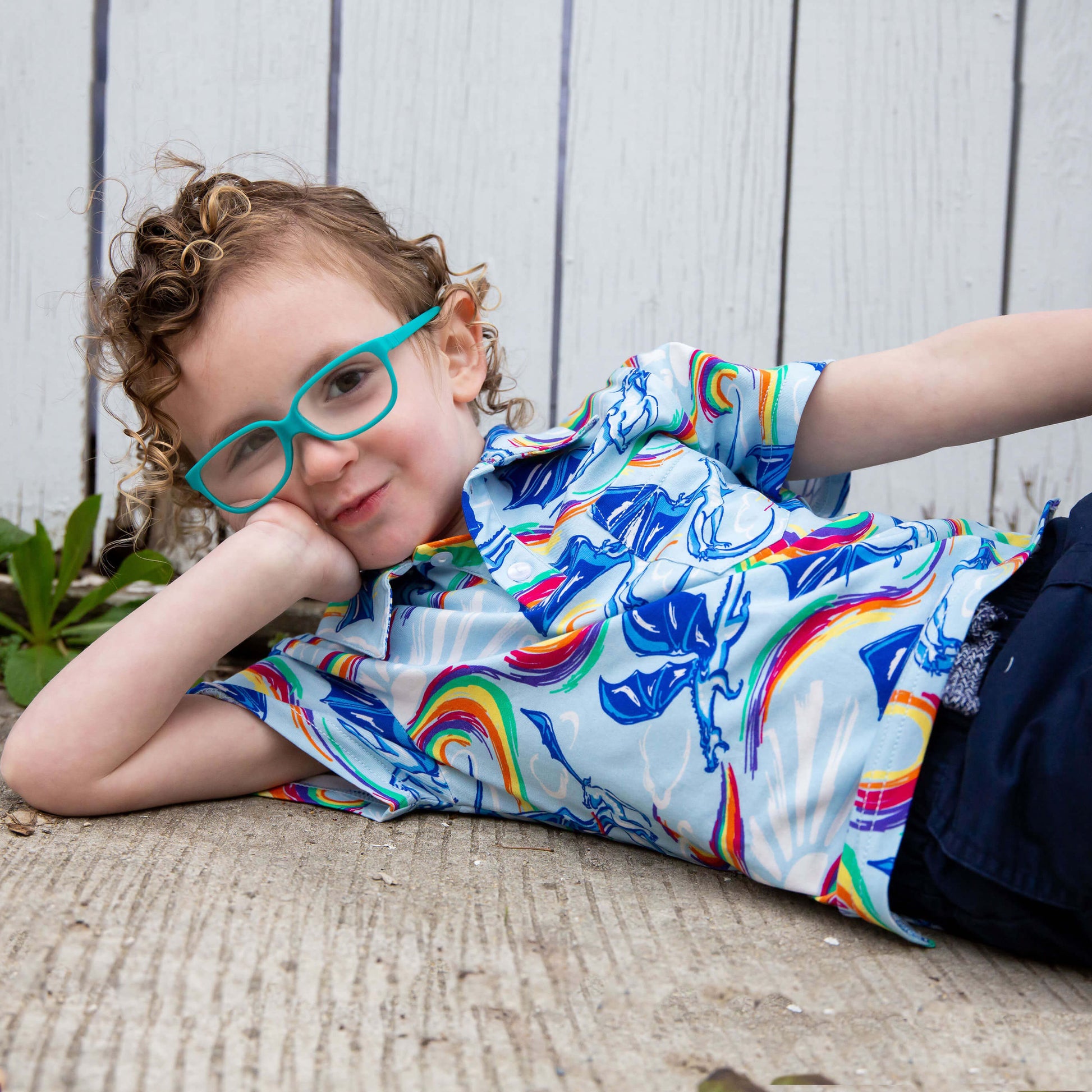 Rainbow Breathing Dragons Short Sleeve Polo Shirt Princess Awesome & Boy Wonder