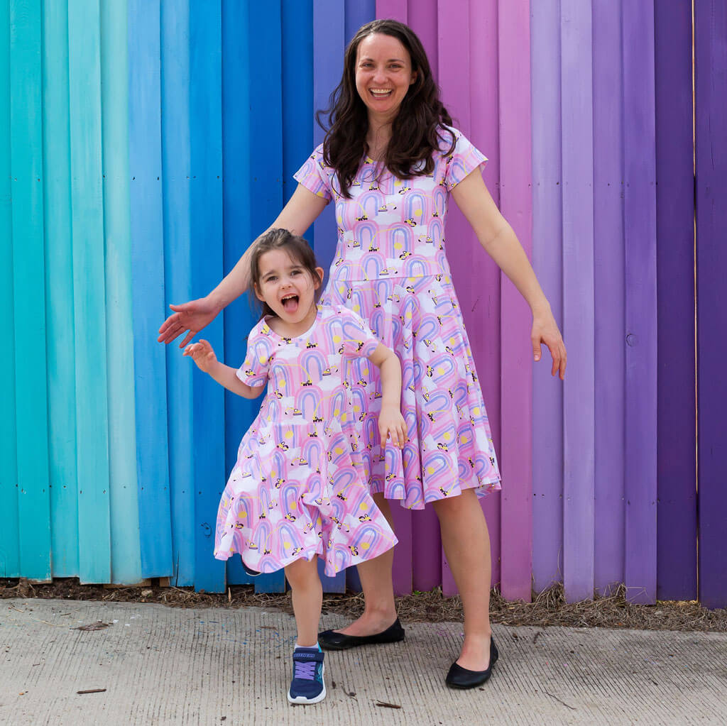 "Rainbow Roadwork" Construction Trucks Super Twirler Dress with Pockets Princess Awesome & Boy Wonder