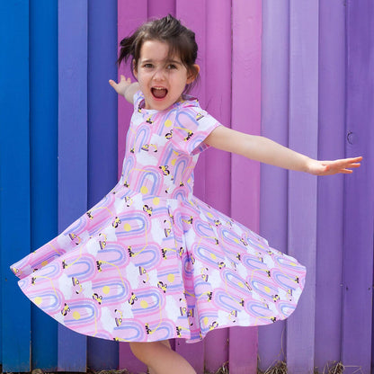 "Rainbow Roadwork" Construction Trucks Super Twirler Dress with Pockets Princess Awesome & Boy Wonder