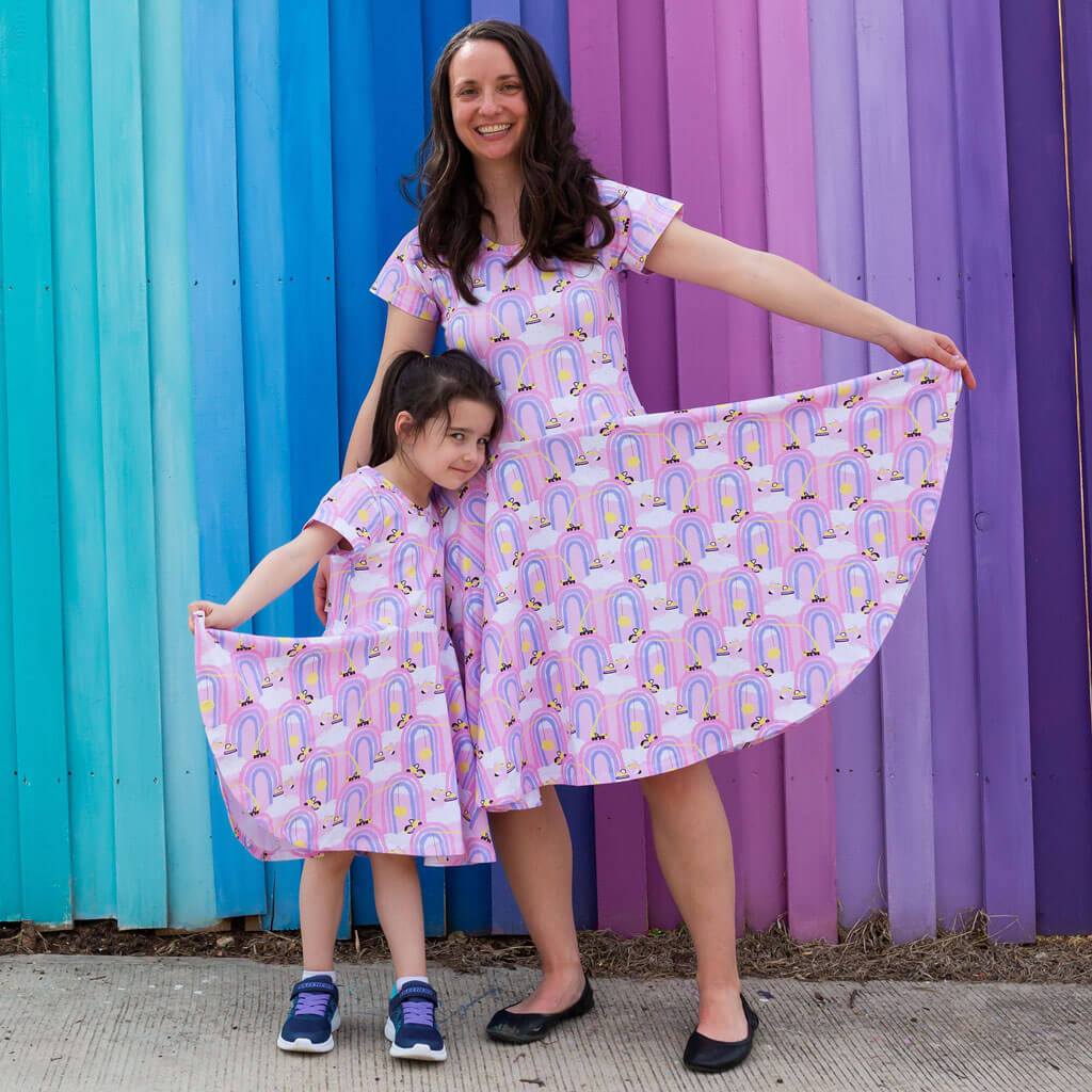 Adult "Rainbow Roadwork" Construction Trucks Super Twirler Dress with Pockets Princess Awesome & Boy Wonder
