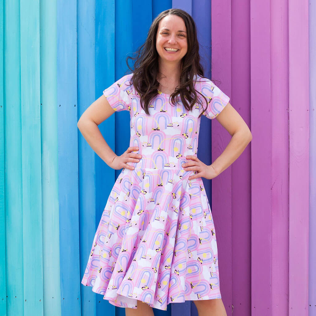 Adult "Rainbow Roadwork" Construction Trucks Super Twirler Dress with Pockets Princess Awesome & Boy Wonder
