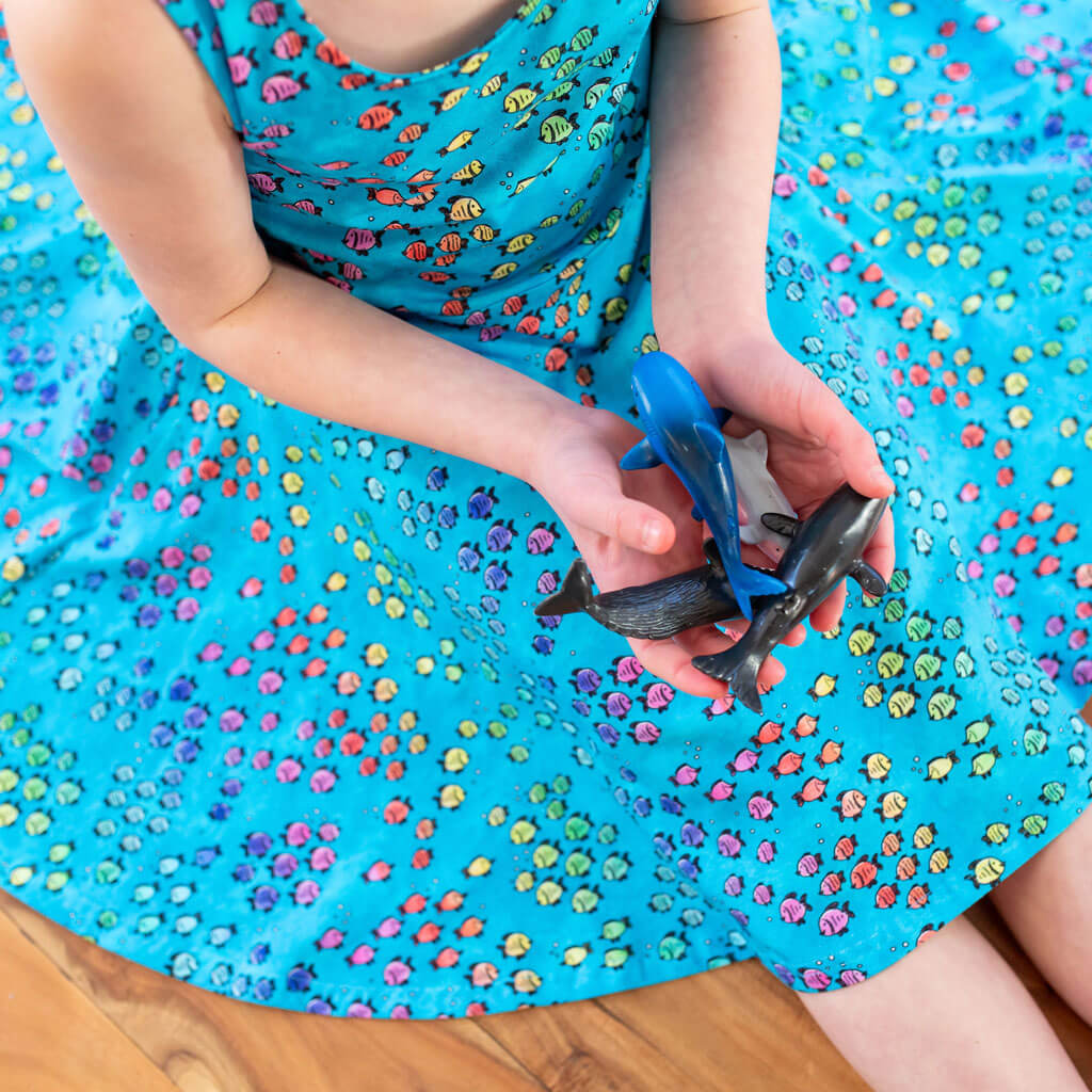 "Summer School" Rainbows of Fish Sleeveless Play Dress with Pockets Princess Awesome & Boy Wonder