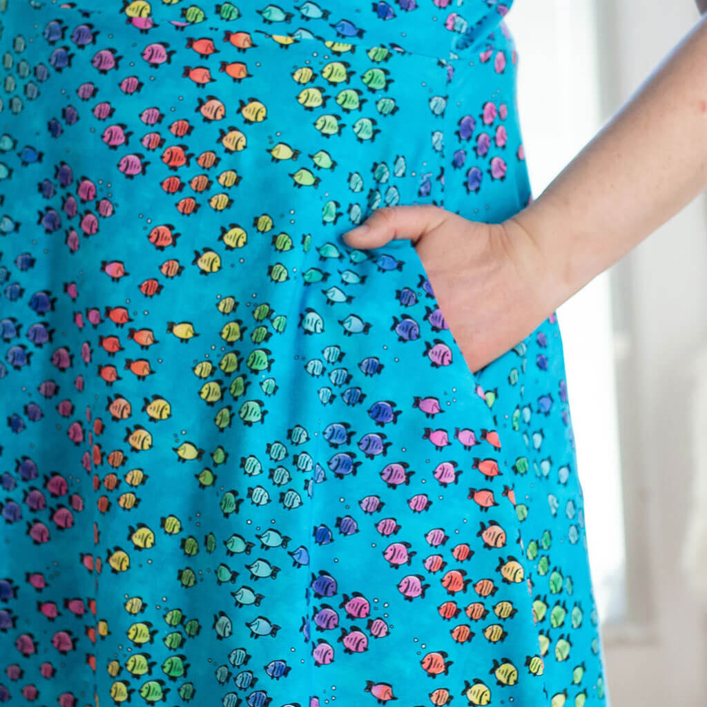 Adult "Summer School" Rainbows of Fish Sleeveless Dress with Pockets Princess Awesome & Boy Wonder