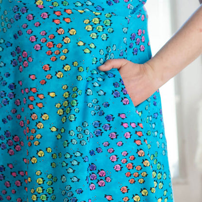 Adult "Summer School" Rainbows of Fish Sleeveless Dress with Pockets Princess Awesome & Boy Wonder